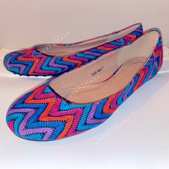 ❤️HostPick🌟US7🌈Rainbow Stripe Chevron Heringbone Easter Embroidery BALLET FLAT - Picture 4 of 9